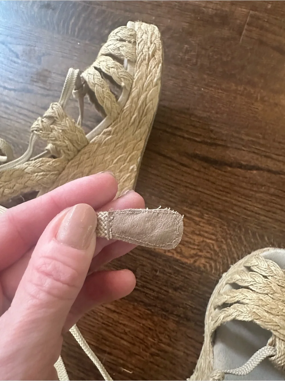 Envy Beige Braided Espadrille Wedge Sandals with Ankle Tie 6.5
